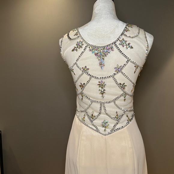 Custom Formal Backless Mesh Beaded Gown. Champagne color - Picture 5 of 6